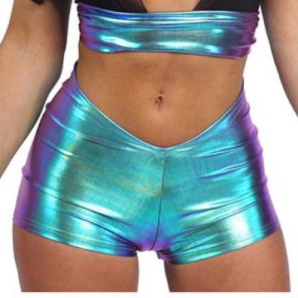 New Iridescent Green Rave Shorts